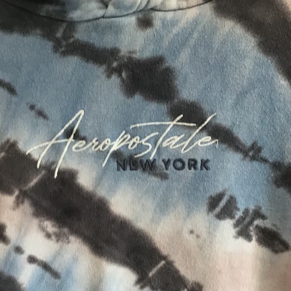 Aeropostale Men Size Small Script Logo Tie Dye Pullover Hoodie Blue Embroidered - Picture 2 of 10